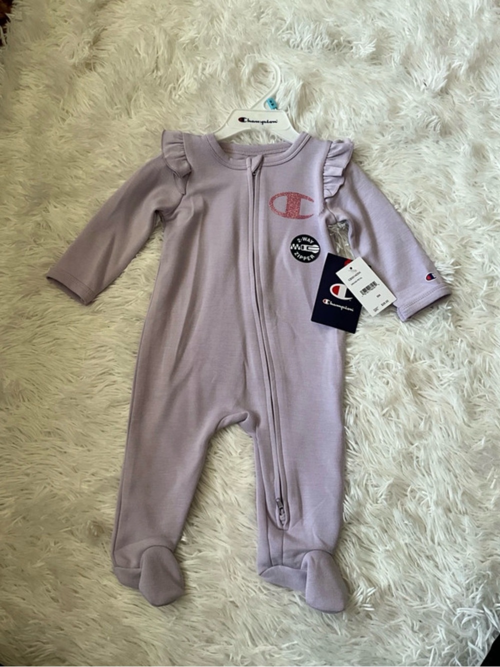 Champion Lilac Ruffle-Shoulder Zip Footed One-Piece